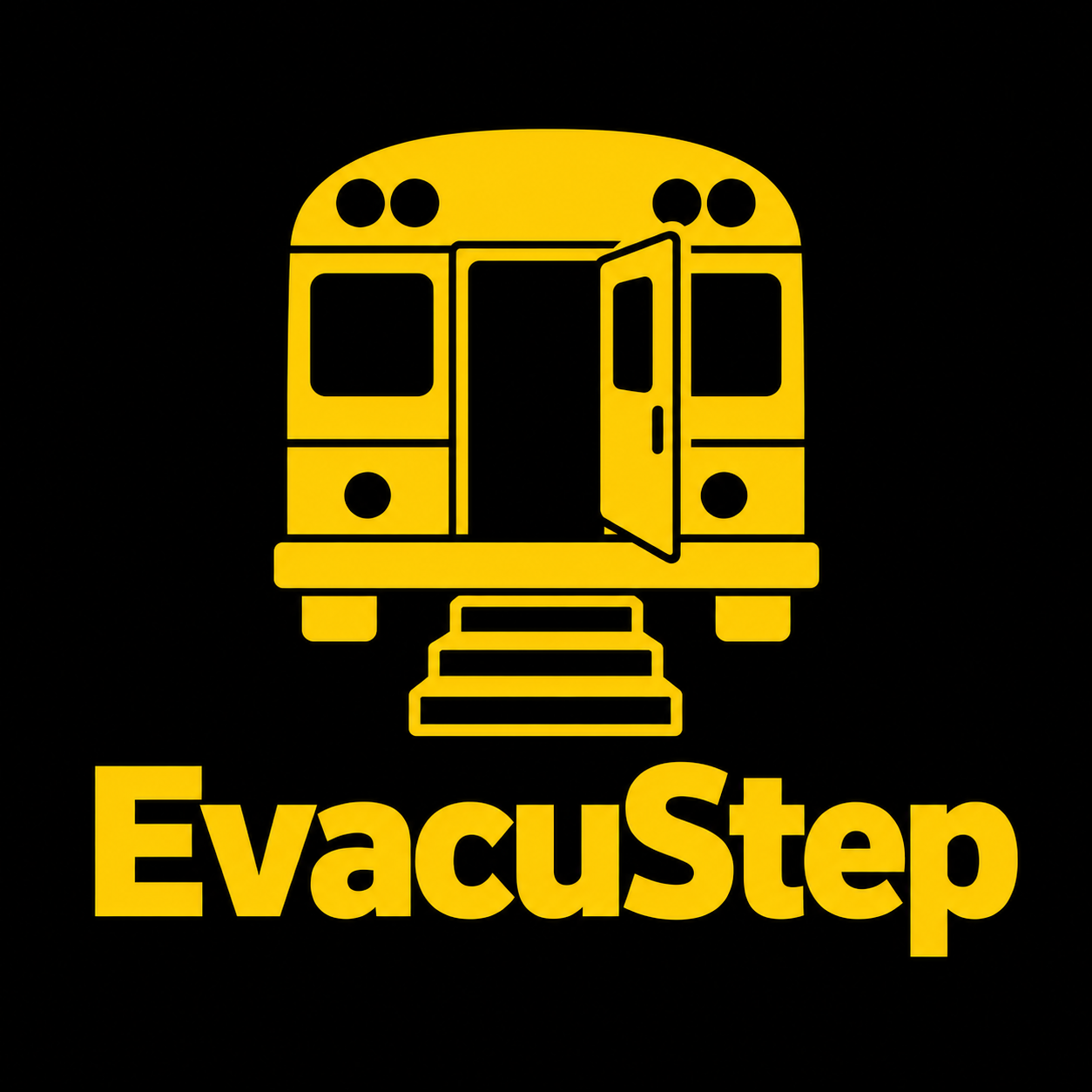 EvacuStep — bus with an open rear door and stairs beneath the bumper